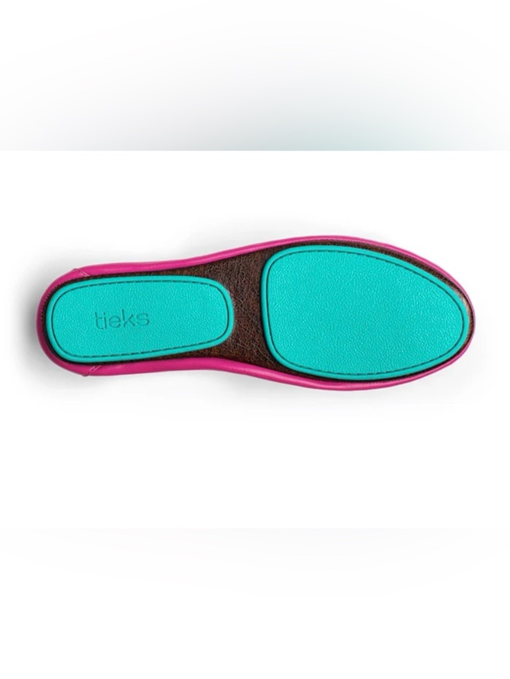 Tieks by Gavieli Women's Hot Pink Leather Ballet Flats with Turquoise Sole - Picture 4 of 13